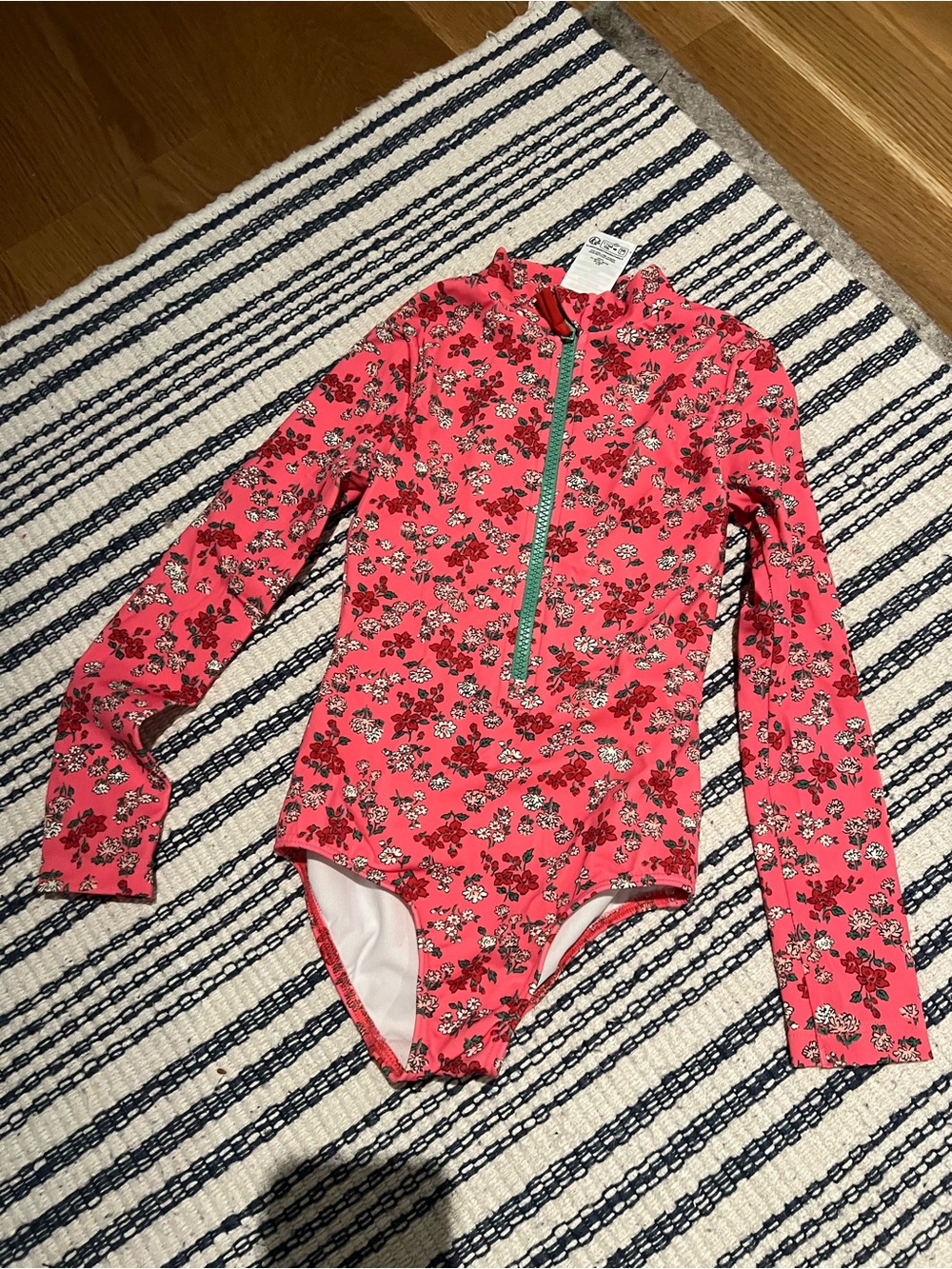 Mini Boden Pink Floral Long-Sleeve Rashguard with Front Zip
